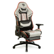 Scaun gaming ergonomic reglabil, cu suport picioare si perne, rabatabil 180°, gri negru albastru/Rosu, 150 kg