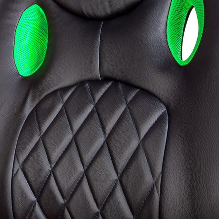 Scaun gaming ergonomic reglabil, cu cotiere fixe, negru rosu/verde, rotativ, suport 110 kg