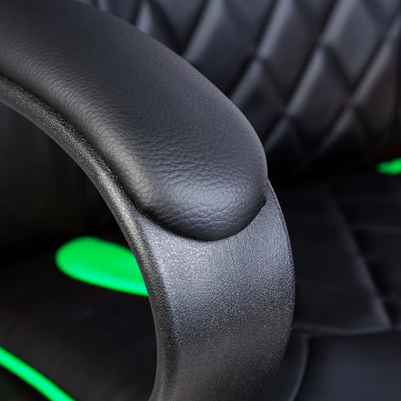 Scaun gaming ergonomic reglabil, cu cotiere fixe, negru rosu/verde, rotativ, suport 110 kg