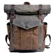 Men's Wax Canvas Backpack, Outdoor Hiking Large Capacity Waterproof Casual Travel Bag