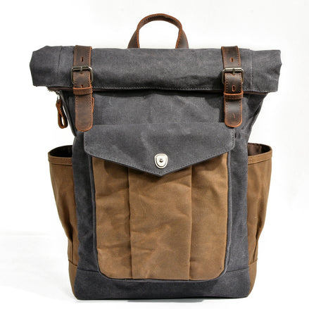 Men's Wax Canvas Backpack, Outdoor Hiking Large Capacity Waterproof Casual Travel Bag