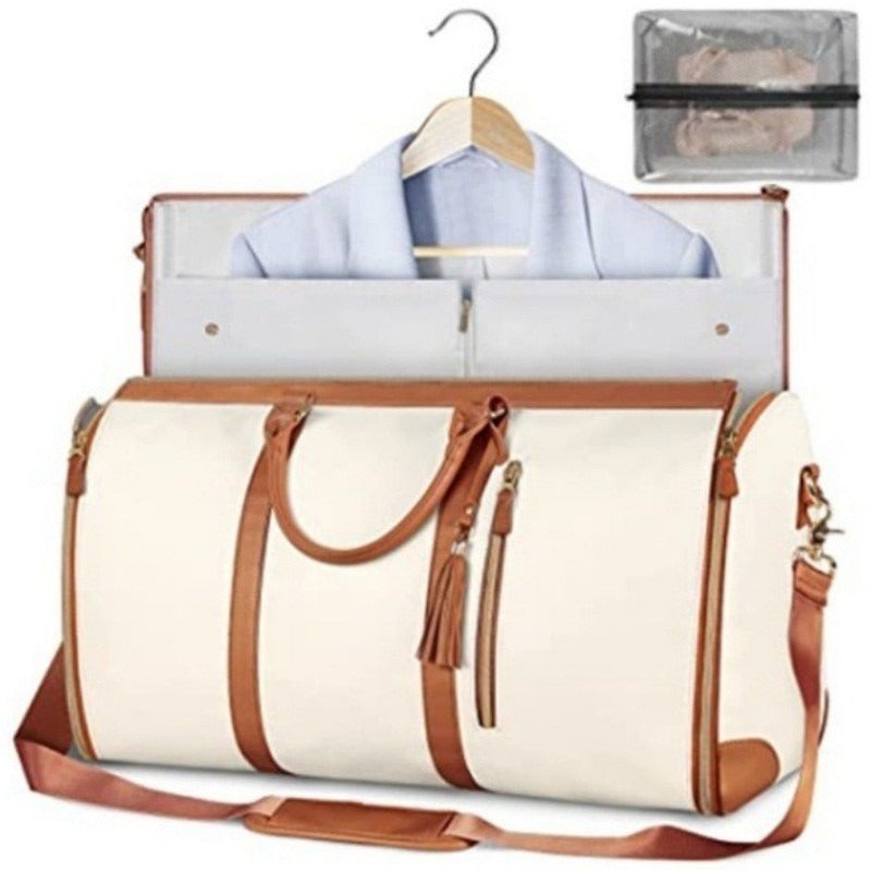 PU leather portable men's and women's foldable suit bag, multifunctional travel luggage bag