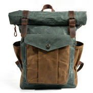 Men's Wax Canvas Backpack, Outdoor Hiking Large Capacity Waterproof Casual Travel Bag