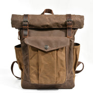 Men's Wax Canvas Backpack, Outdoor Hiking Large Capacity Waterproof Casual Travel Bag