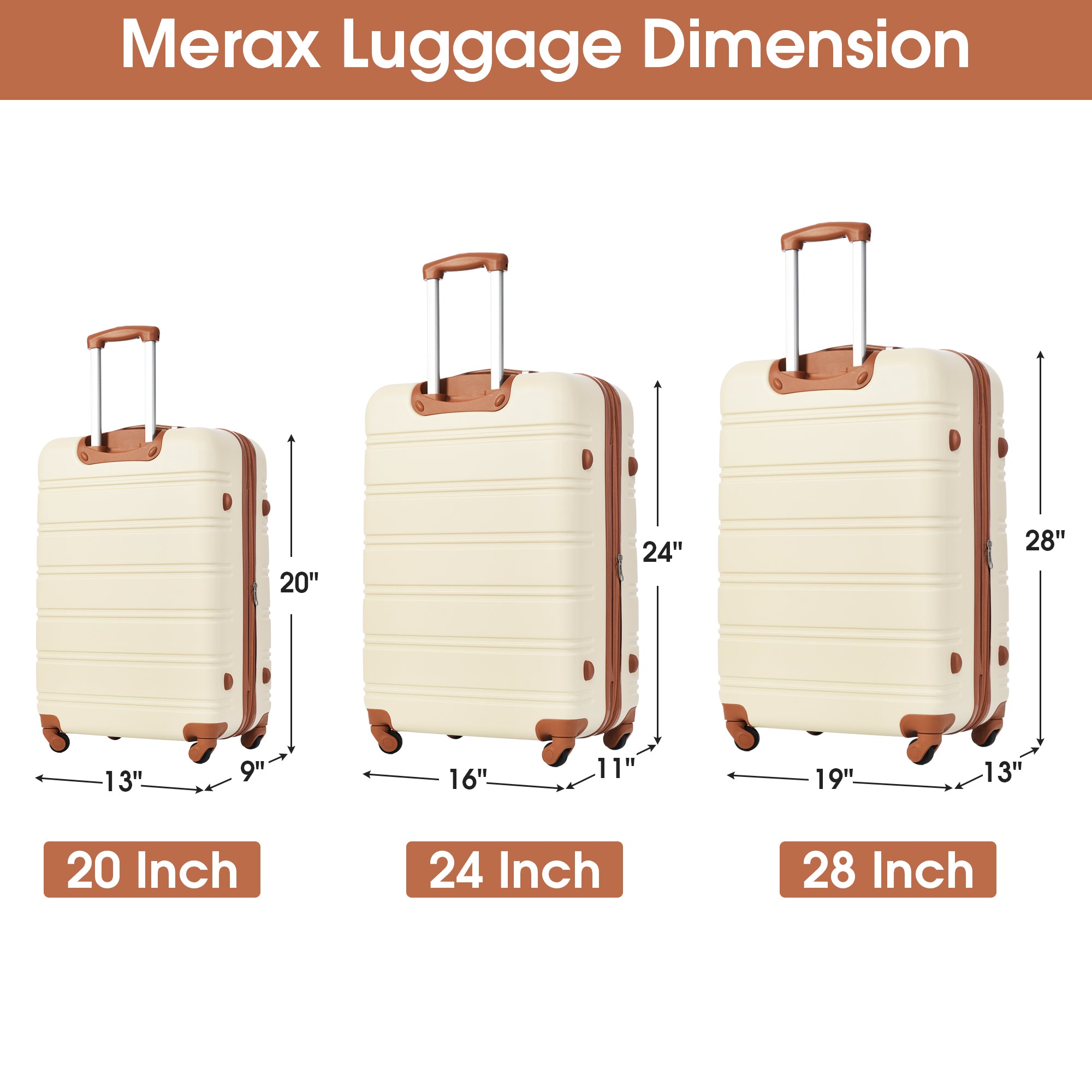 Antique White 3 Piece Luggage Set Hardside Spinner Suitcase with TSA Lock 20