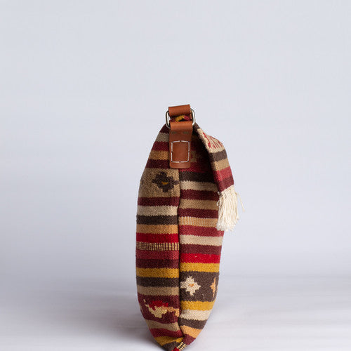 Țărăncuța – Repurposed Carpet & Leather Shoulder Bag with Tassel