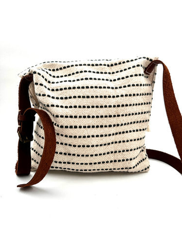 The Boho Carpet Bag – Upcycled Cotton Crossbody with Leather Strap