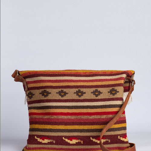 Țărăncuța – Repurposed Carpet & Leather Shoulder Bag with Tassel
