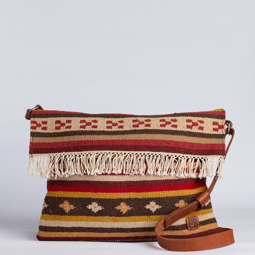 Țărăncuța – Repurposed Carpet & Leather Shoulder Bag with Tassel